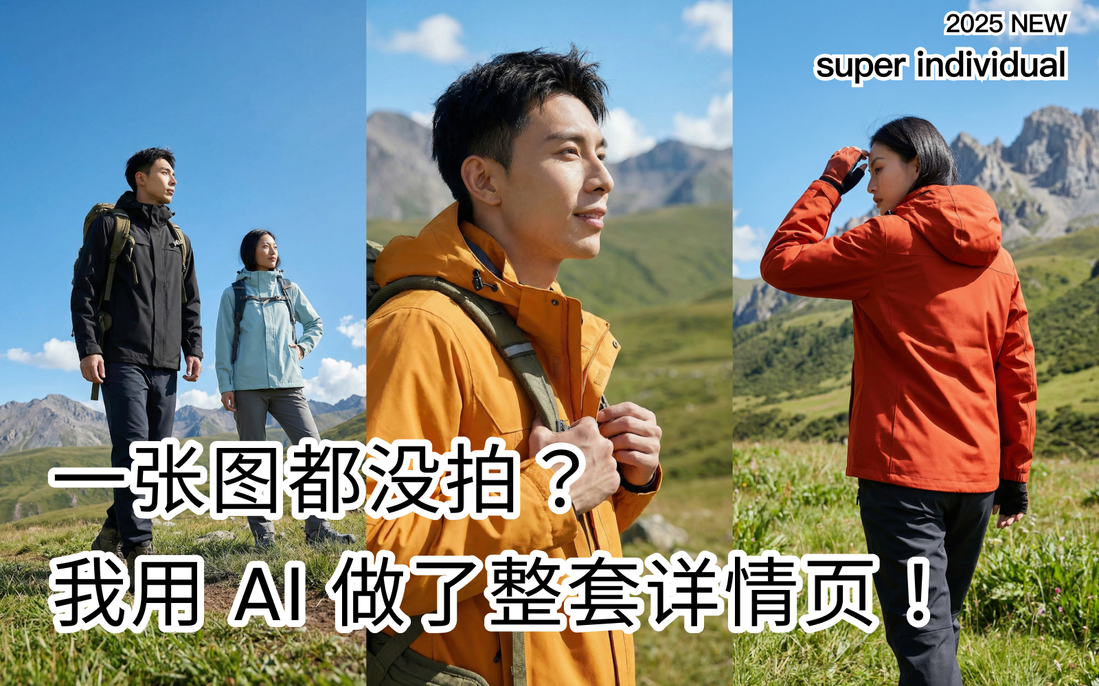 【电商服装】一张图都没拍？我用 AI 做了整套拓路者冲锋衣详情页