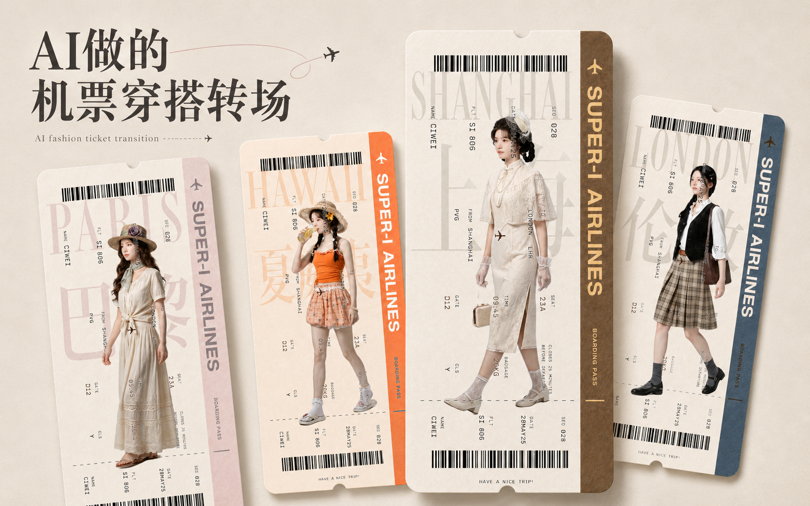 【创意视频】用AI做一条“机票穿搭转场”视频，全流程拆解 摘要